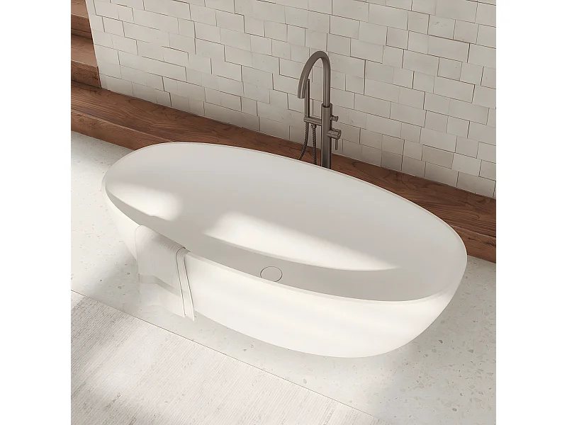 baignoire îlot OMNIRES SHELL M+  160X75 CM  couleur : blanc  finition : mat bonde et siphon inclus