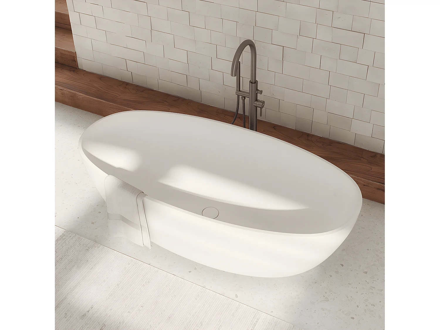 baignoire îlot OMNIRES SHELL M+  160X75 CM  couleur : blanc  finition : mat bonde et siphon inclus