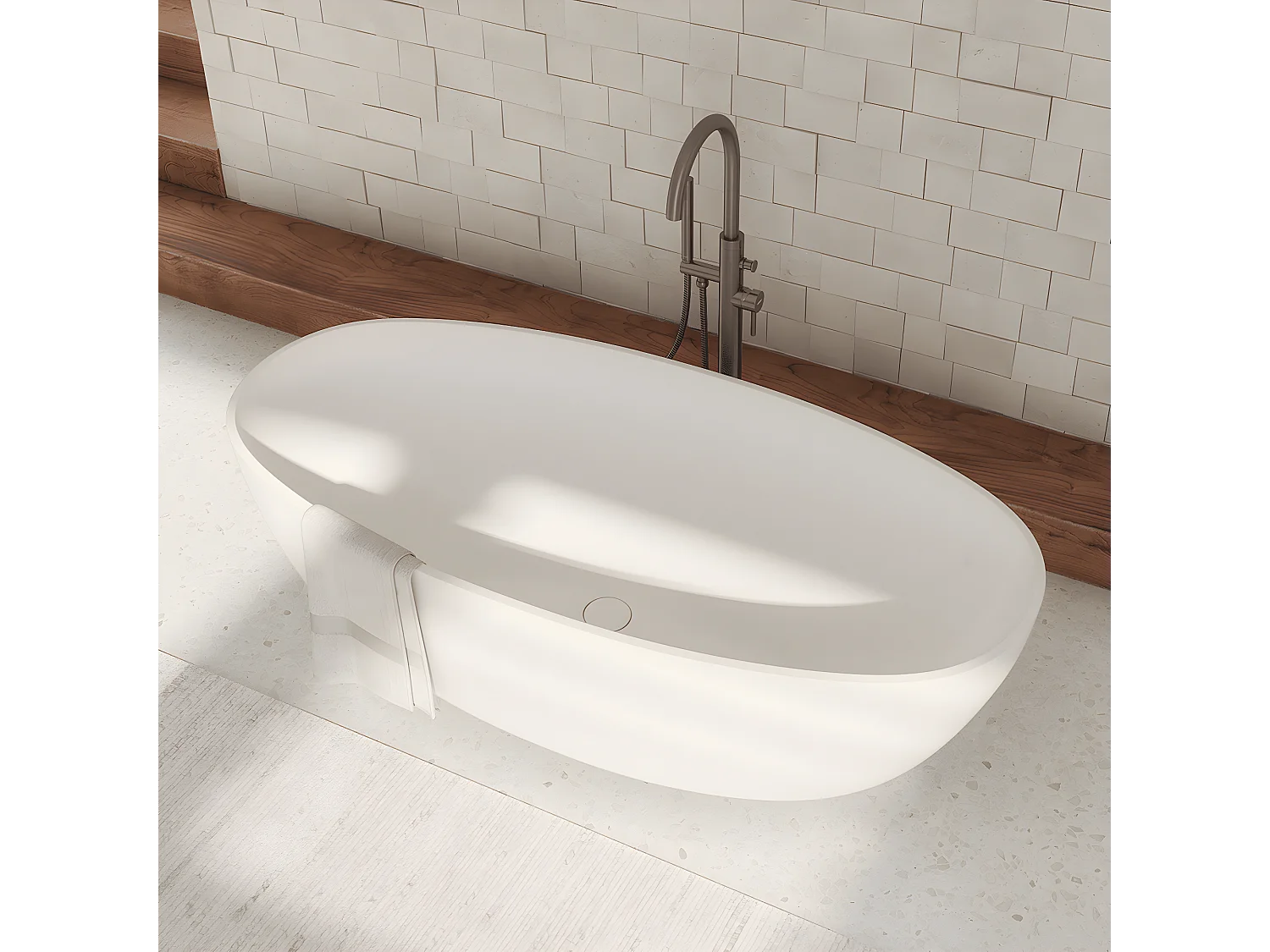 baignoire îlot OMNIRES SHELL M+  160X75 CM  couleur : blanc  finition : mat bonde et siphon inclus