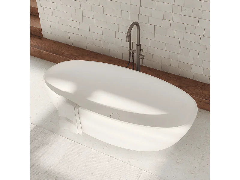 baignoire îlot OMNIRES SHELL M+  160X75 CM  couleur : blanc  finition : mat bonde et siphon inclus