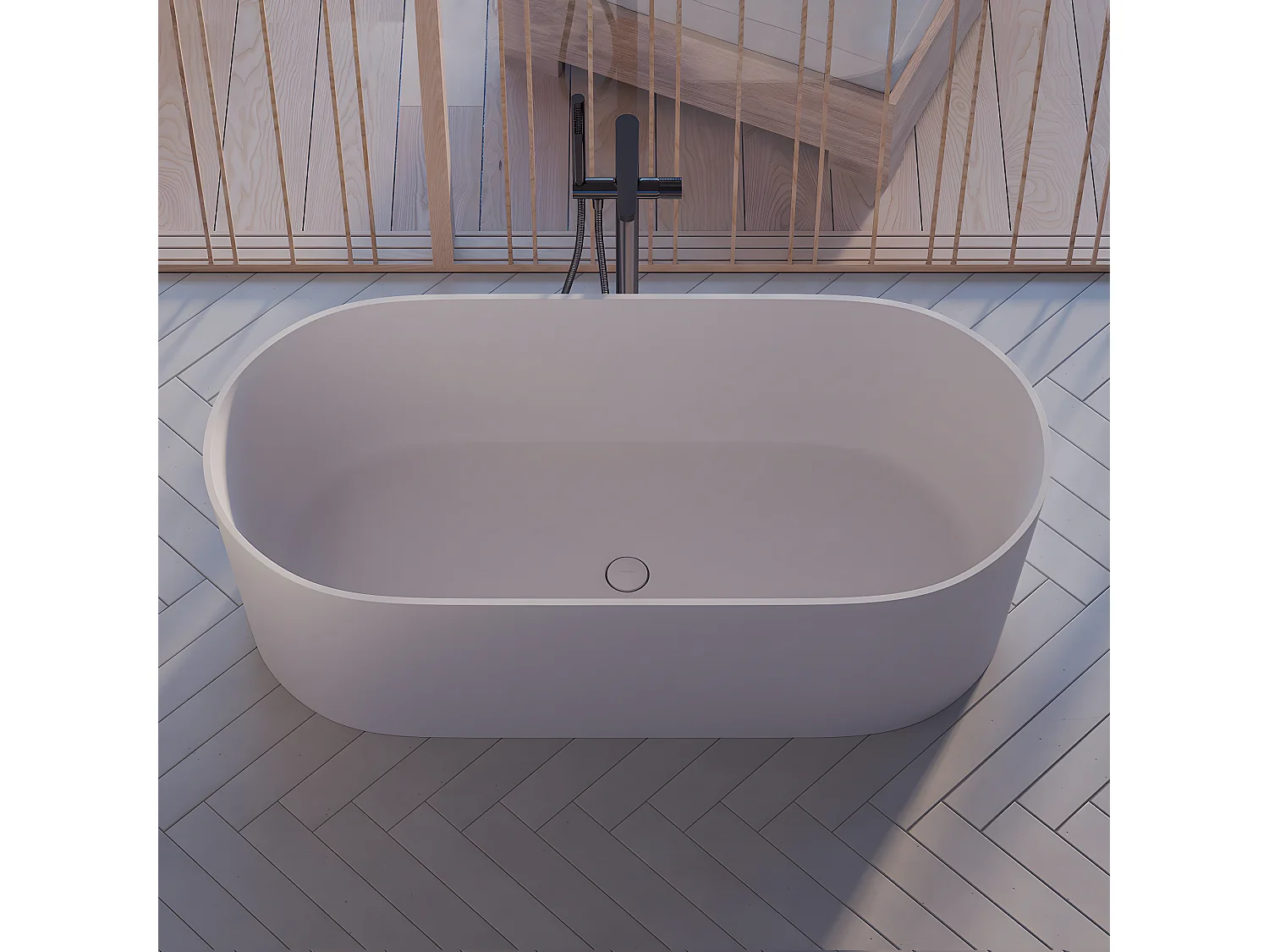baignoire îlot OMNIRES OVO M+  160X75 CM  couleur : blanc  finition : mat bonde et siphon inclus
