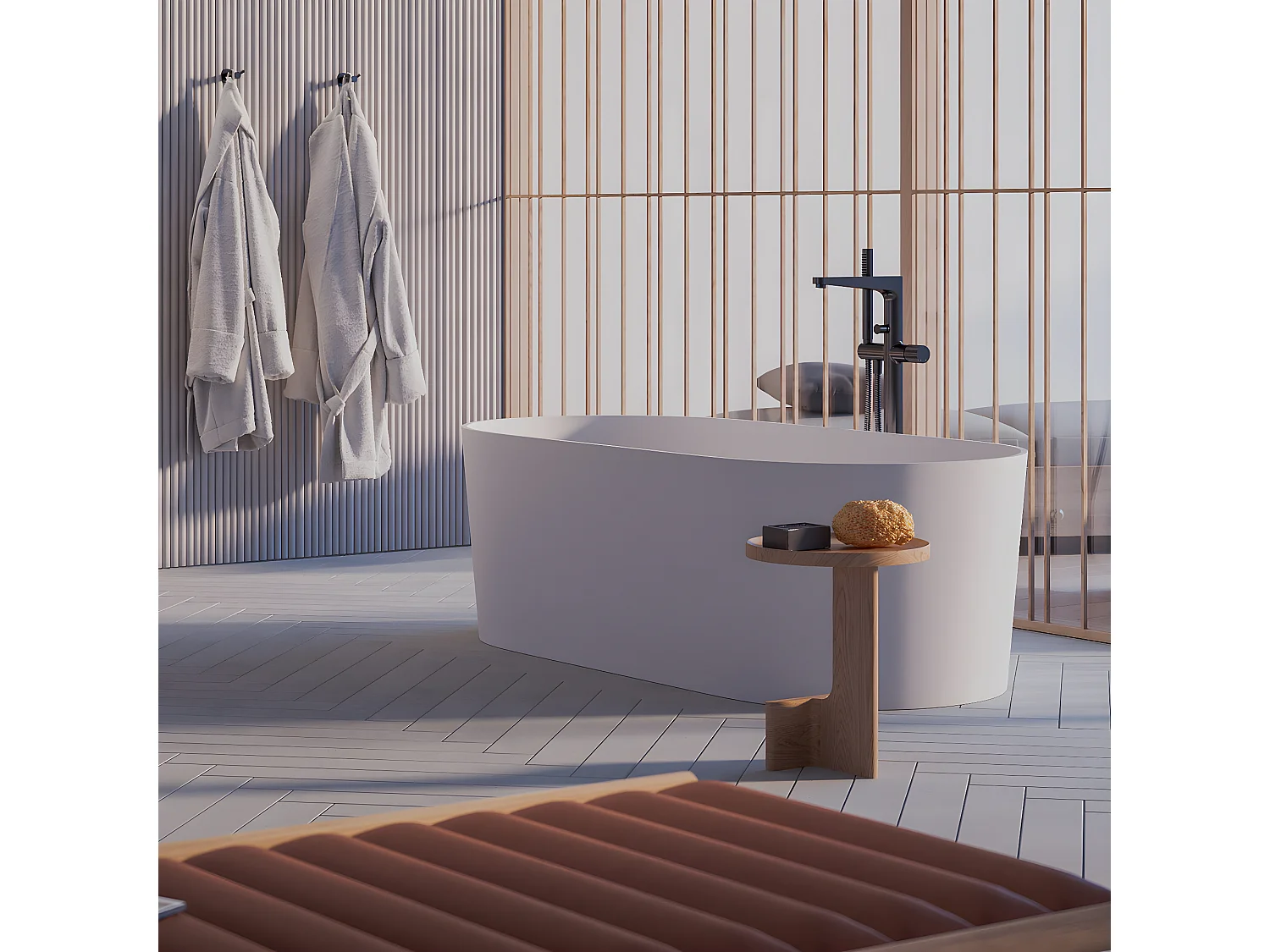 baignoire îlot OMNIRES OVO M+  160X75 CM  couleur : blanc  finition : mat bonde et siphon inclus