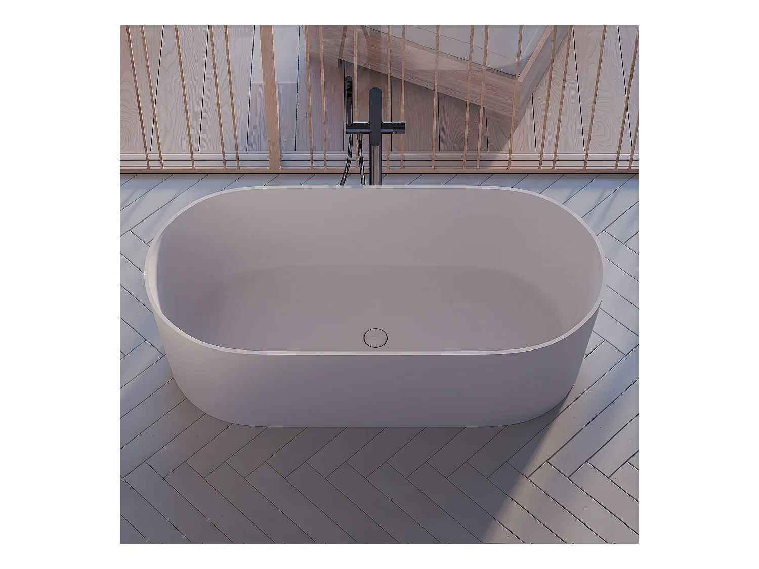 baignoire îlot OMNIRES OVO M+  160X75 CM  couleur : blanc  finition : mat bonde et siphon inclus