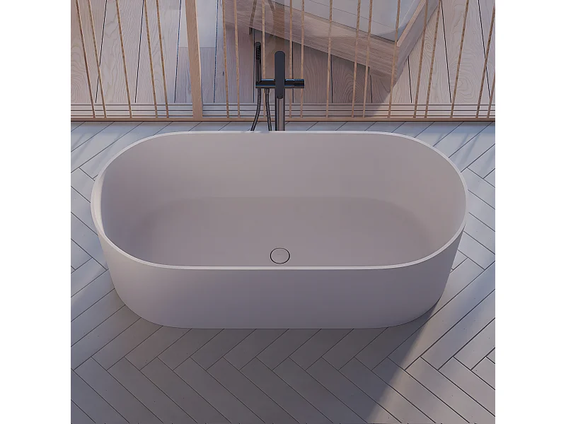 baignoire îlot OMNIRES OVO M+  160X75 CM  couleur : blanc  finition : mat bonde et siphon inclus