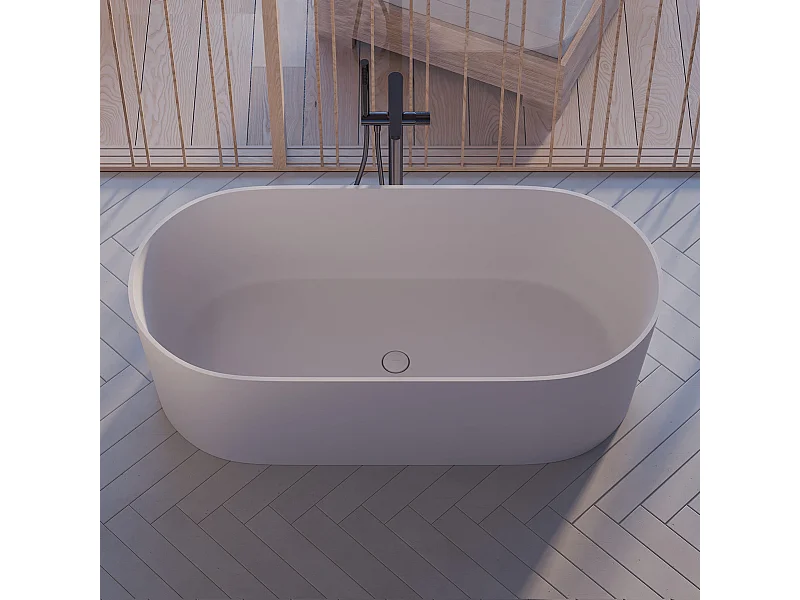 baignoire îlot OMNIRES OVO M+  160X75 CM  couleur : blanc  finition : mat bonde et siphon inclus