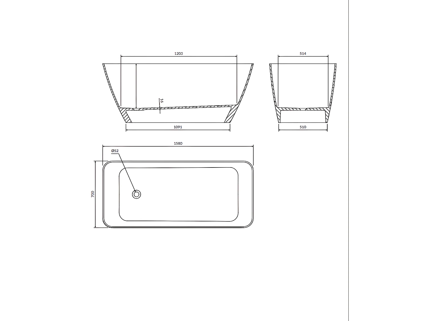 baignoire îlot OMNIRES PARMA M+  159X71 CM  couleur : blanc  finition : brillant