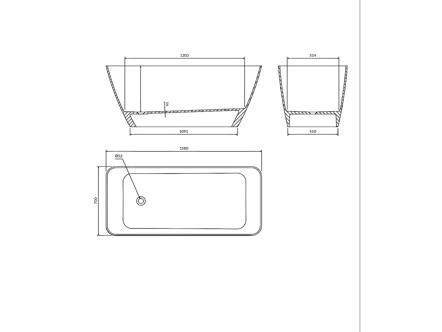 baignoire îlot OMNIRES PARMA M+  159X71 CM  couleur : blanc  finition : brillant