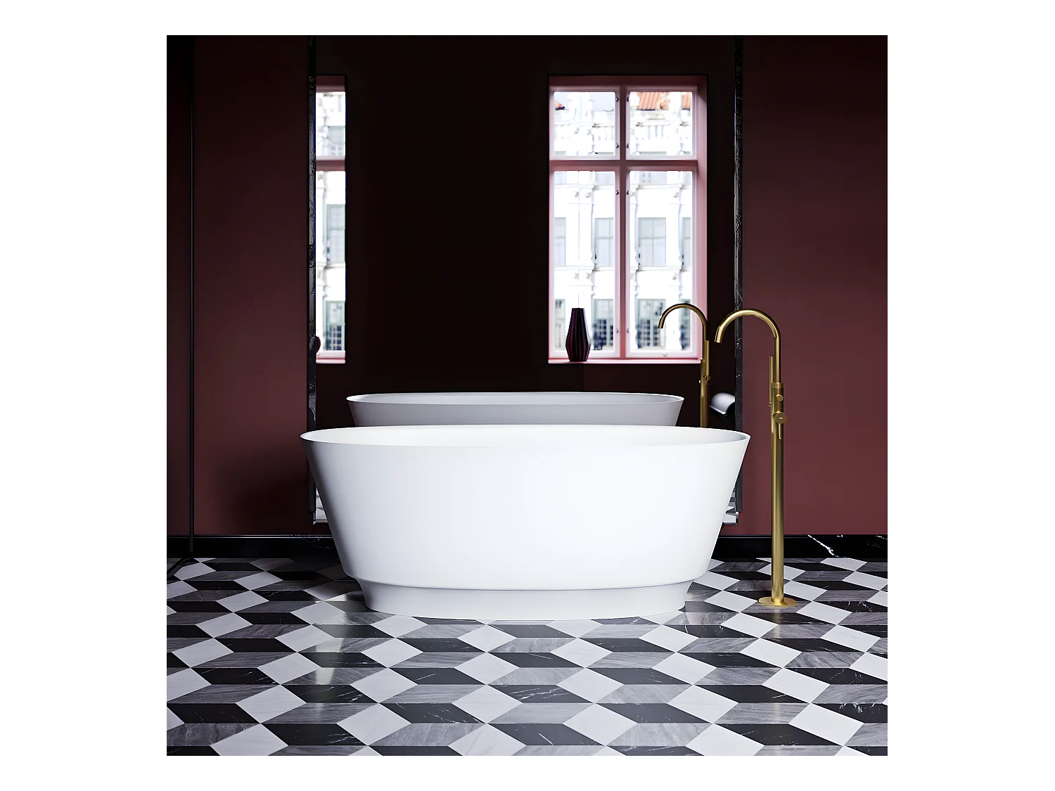 baignoire îlot OMNIRES NEO M+  158X72 CM , couleur : blanc  finition : mat bonde et siphon inclus