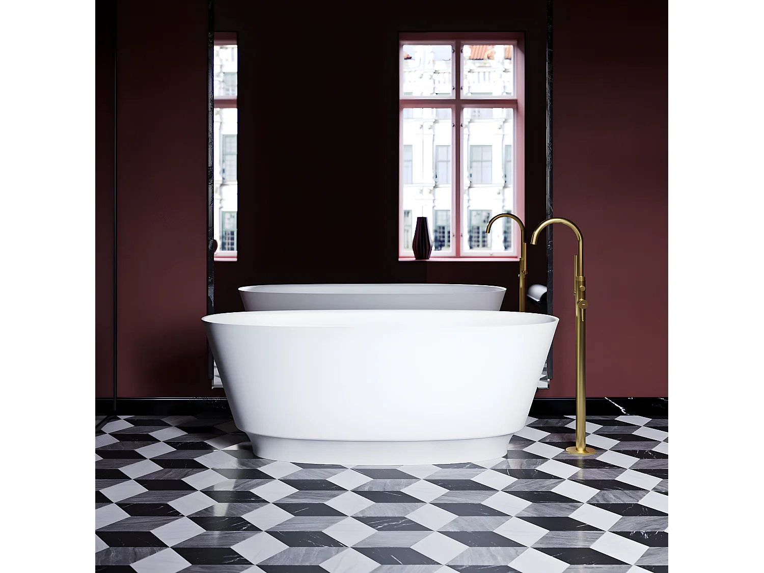 baignoire îlot OMNIRES NEO M+  158X72 CM , couleur : blanc  finition : mat bonde et siphon inclus