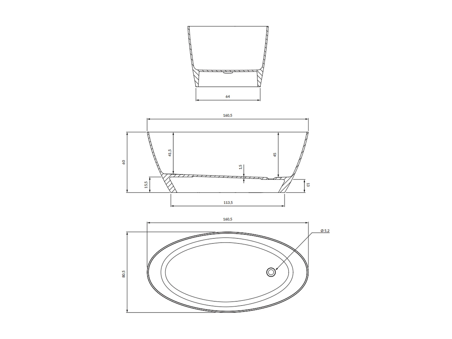 baignoire îlot OMNIRES SIENA M+  161X81 CM  couleur : noir et blanc  finition : brillant