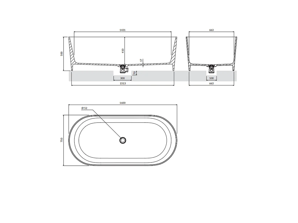 baignoire îlot OMNIRES OVO M+  160X75 CM  couleur : vert foncé  finition : mat bonde et siphon inclus