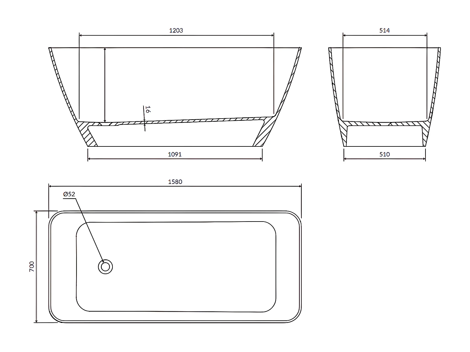 baignoire îlot OMNIRES PARMA M+  159X71 CM  couleur : noir et blanc  finition : brillant