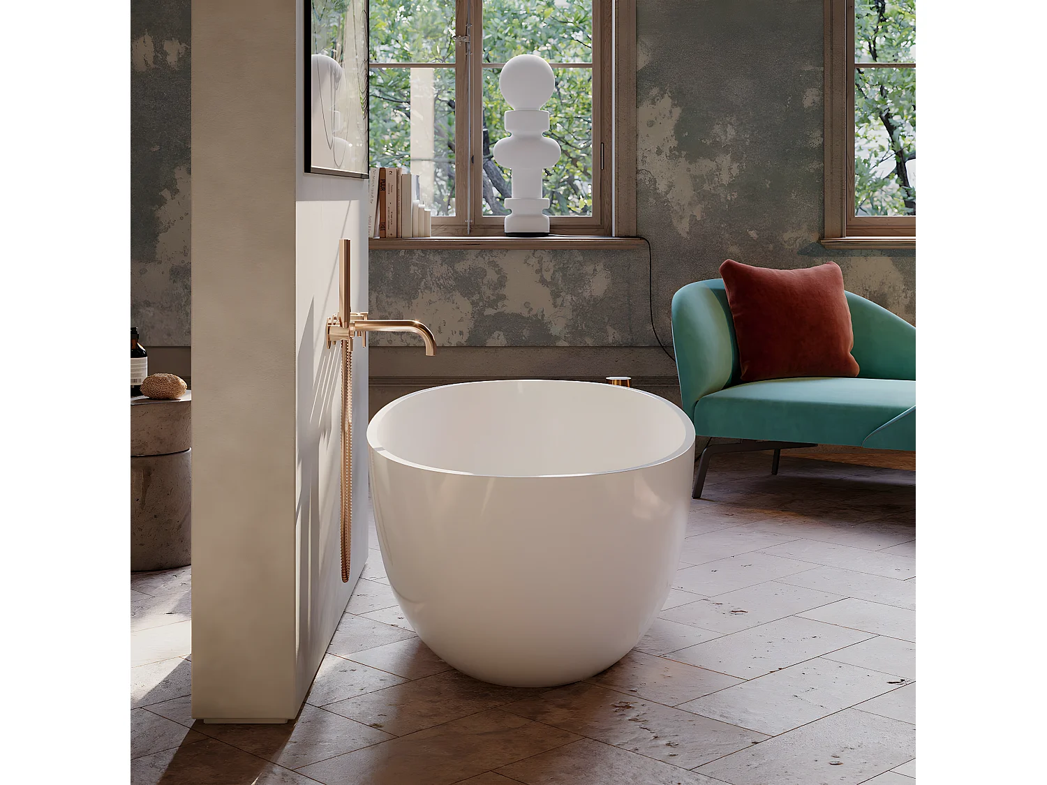 baignoire îlot OMNIRES SHELL M+  160X75 CM  couleur : blanc  finition : brillant  bonde et siphon inclus