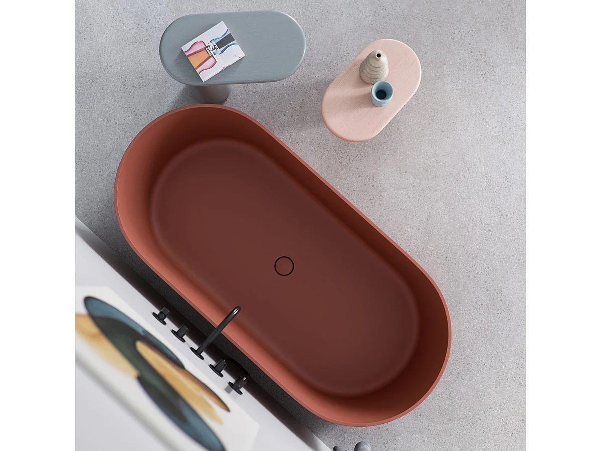 baignoire îlot OMNIRES OVO M+  160X75 CM  couleur : rouge   finition : mat bonde et siphon inclus