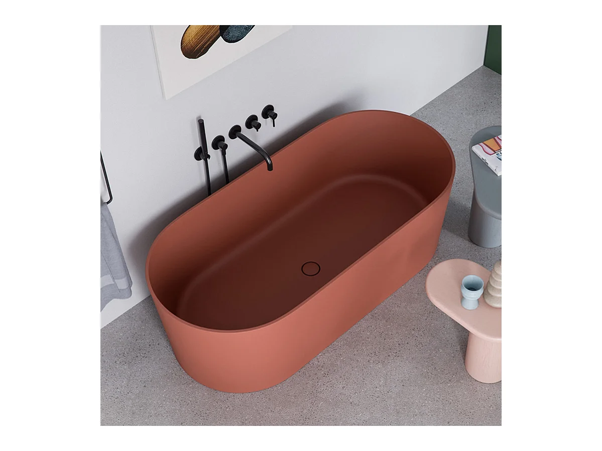 baignoire îlot OMNIRES OVO M+  160X75 CM  couleur : rouge   finition : mat bonde et siphon inclus