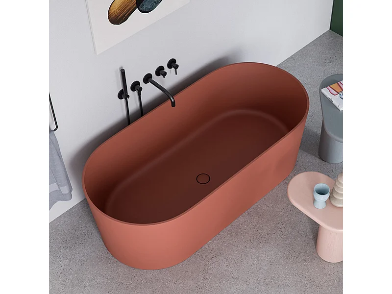 baignoire îlot OMNIRES OVO M+  160X75 CM  couleur : rouge   finition : mat bonde et siphon inclus