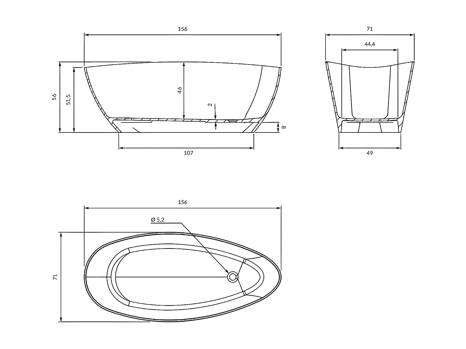 baignoire îlot OMNIRES BARCELONA M+  156X71 CM  couleur : noir et blanc  finition : brillant