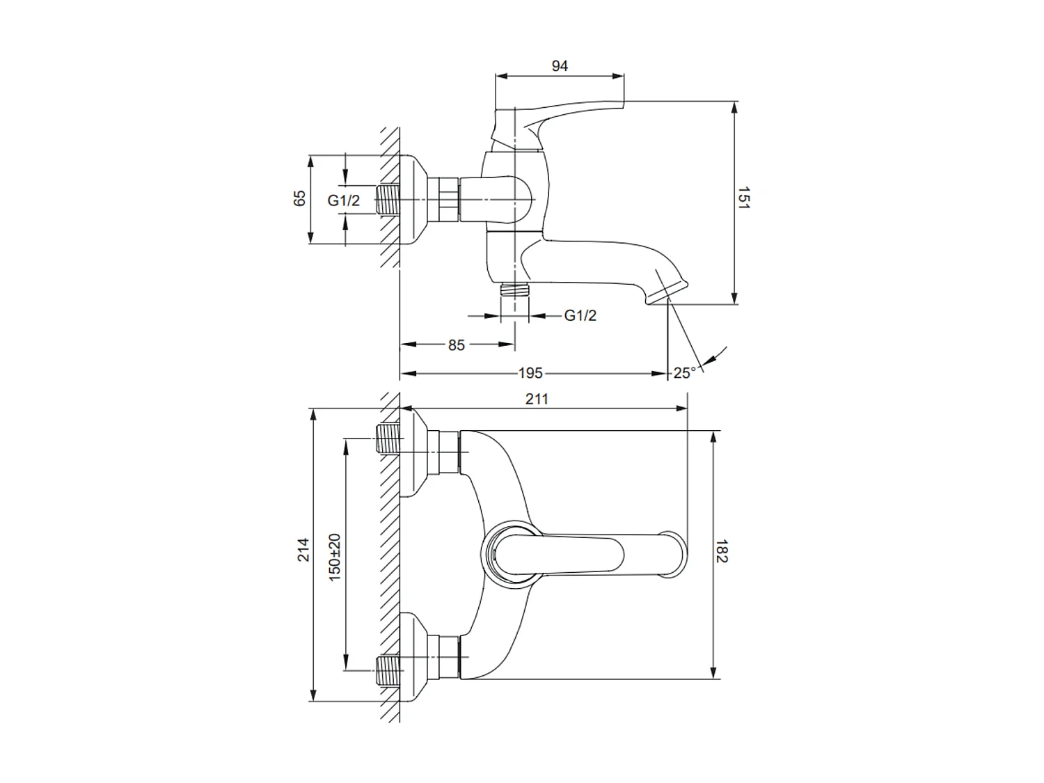 Mitigeur de baignoire avec set de douche en ART DECO Couleur: chrome