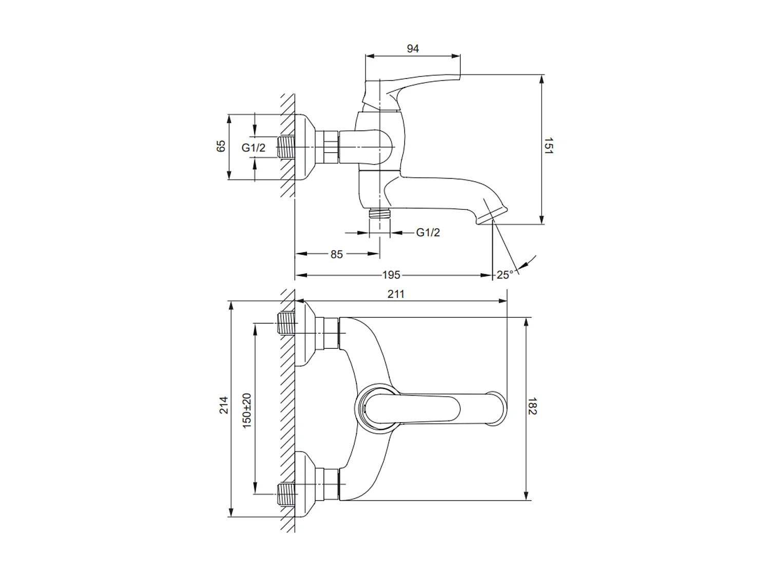 Mitigeur de baignoire avec set de douche en ART DECO Couleur: chrome