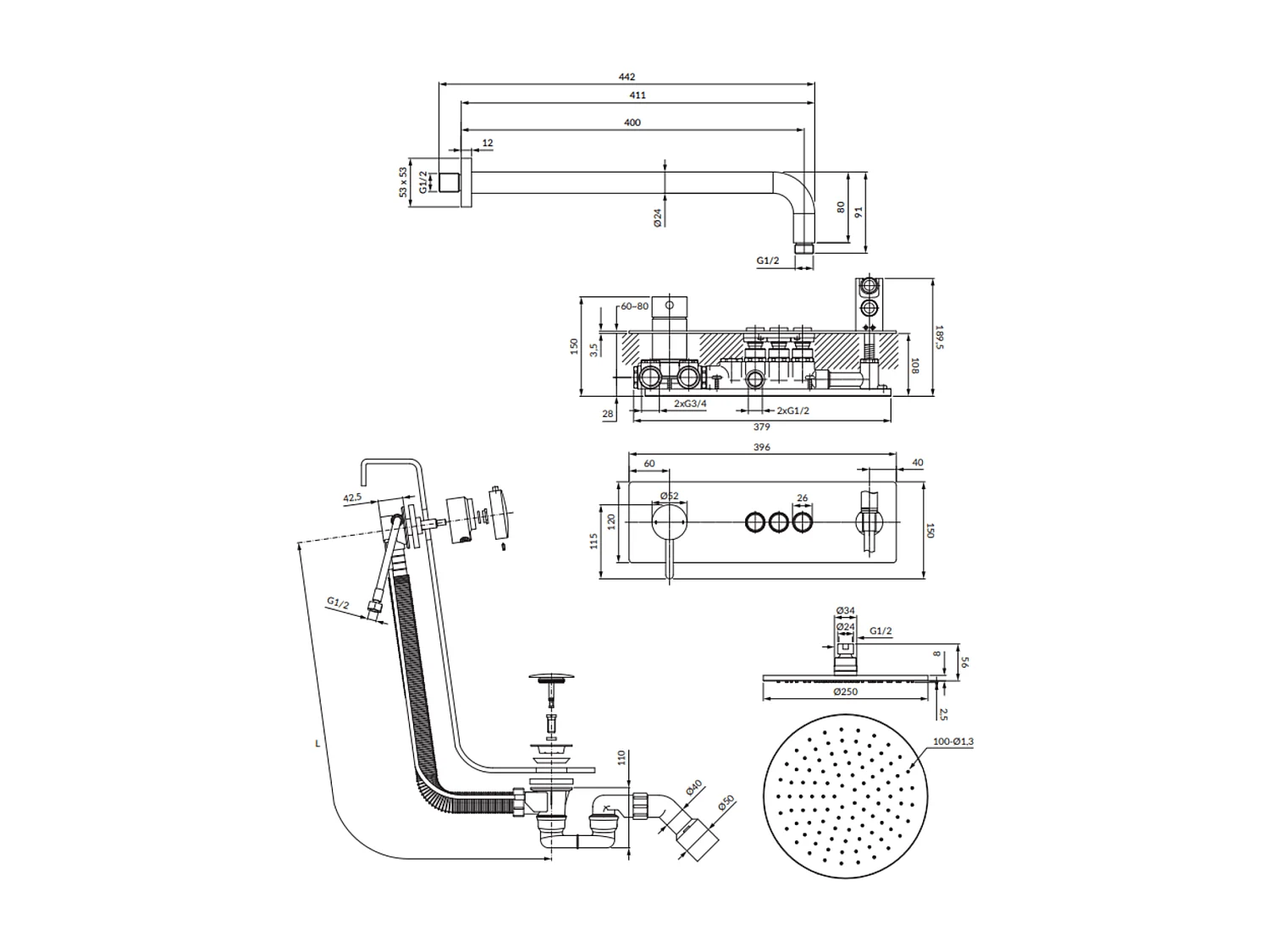 Mitigeur Mécanique De Baignoire  Y Goclick Pour Installation Encastrée couleur : Chrome