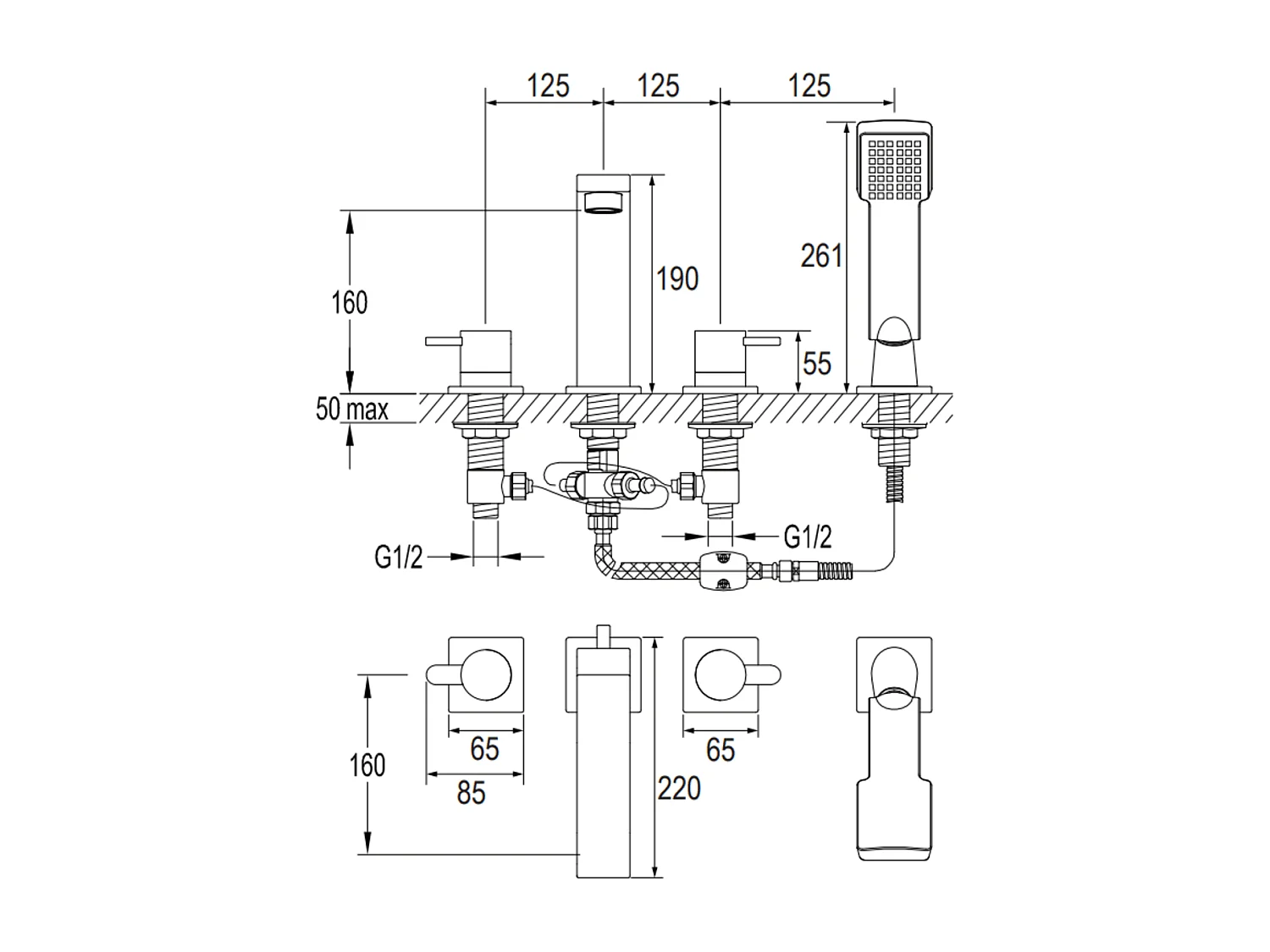 Mélangeur de bain 4 trous en DARLING Couleur: or