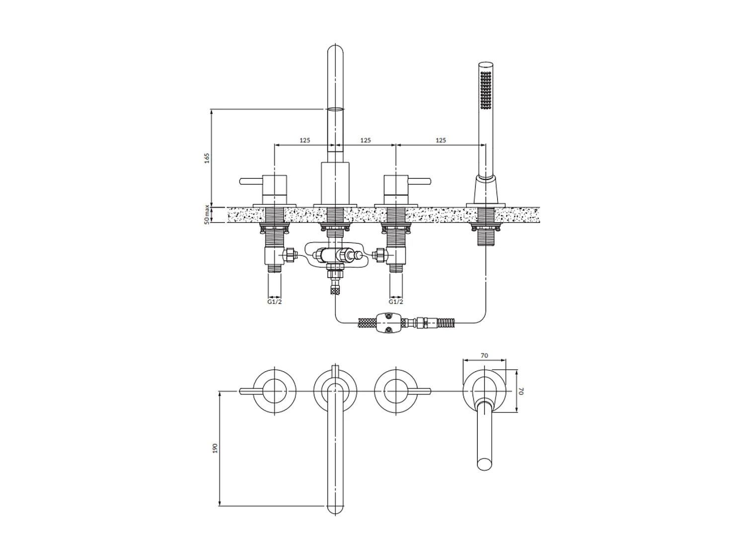 Mélangeur de bain Omnires collection Y copper Couleur: cuivre