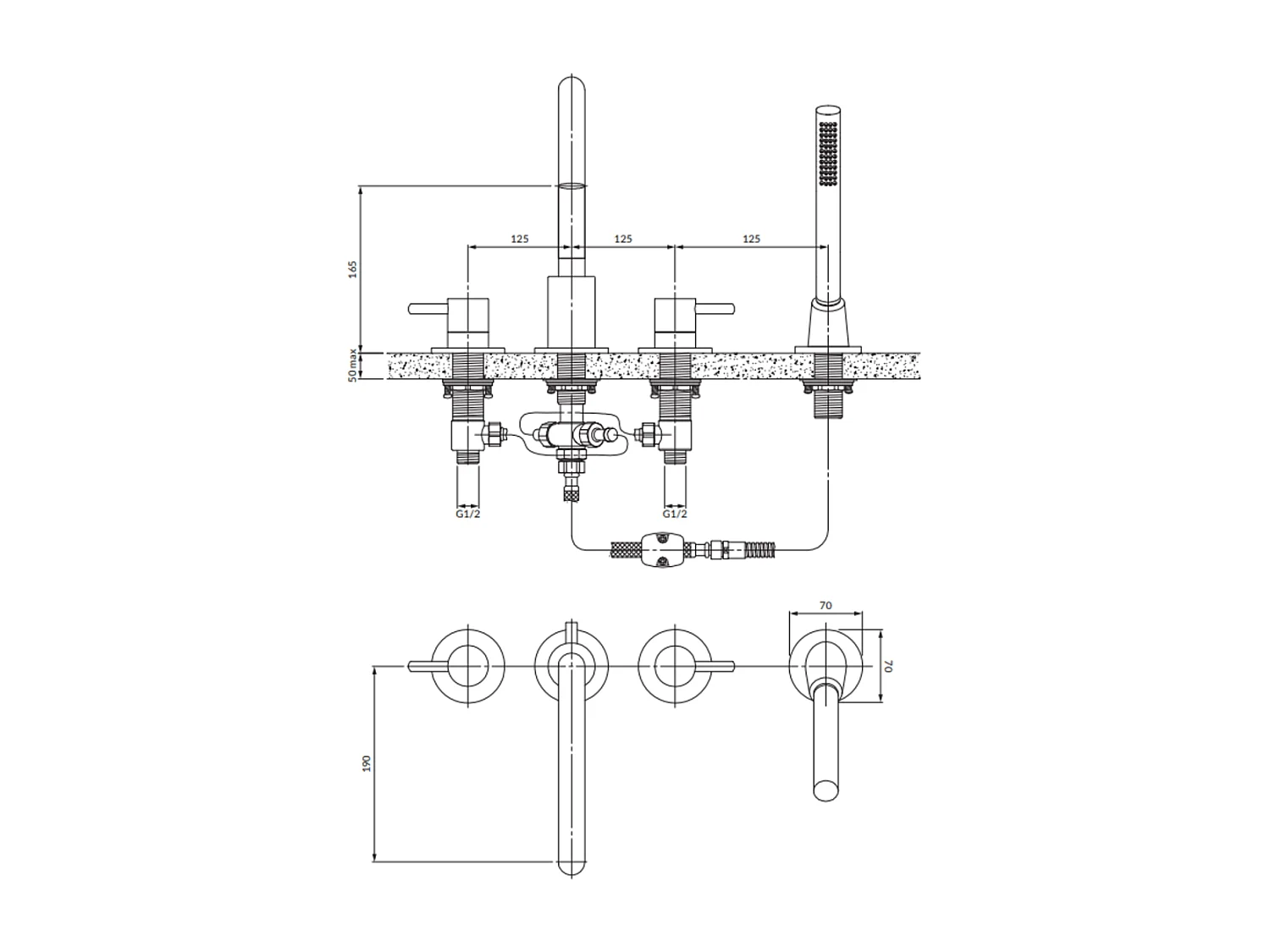 Mélangeur de bain Omnires collection Y copper Couleur: cuivre