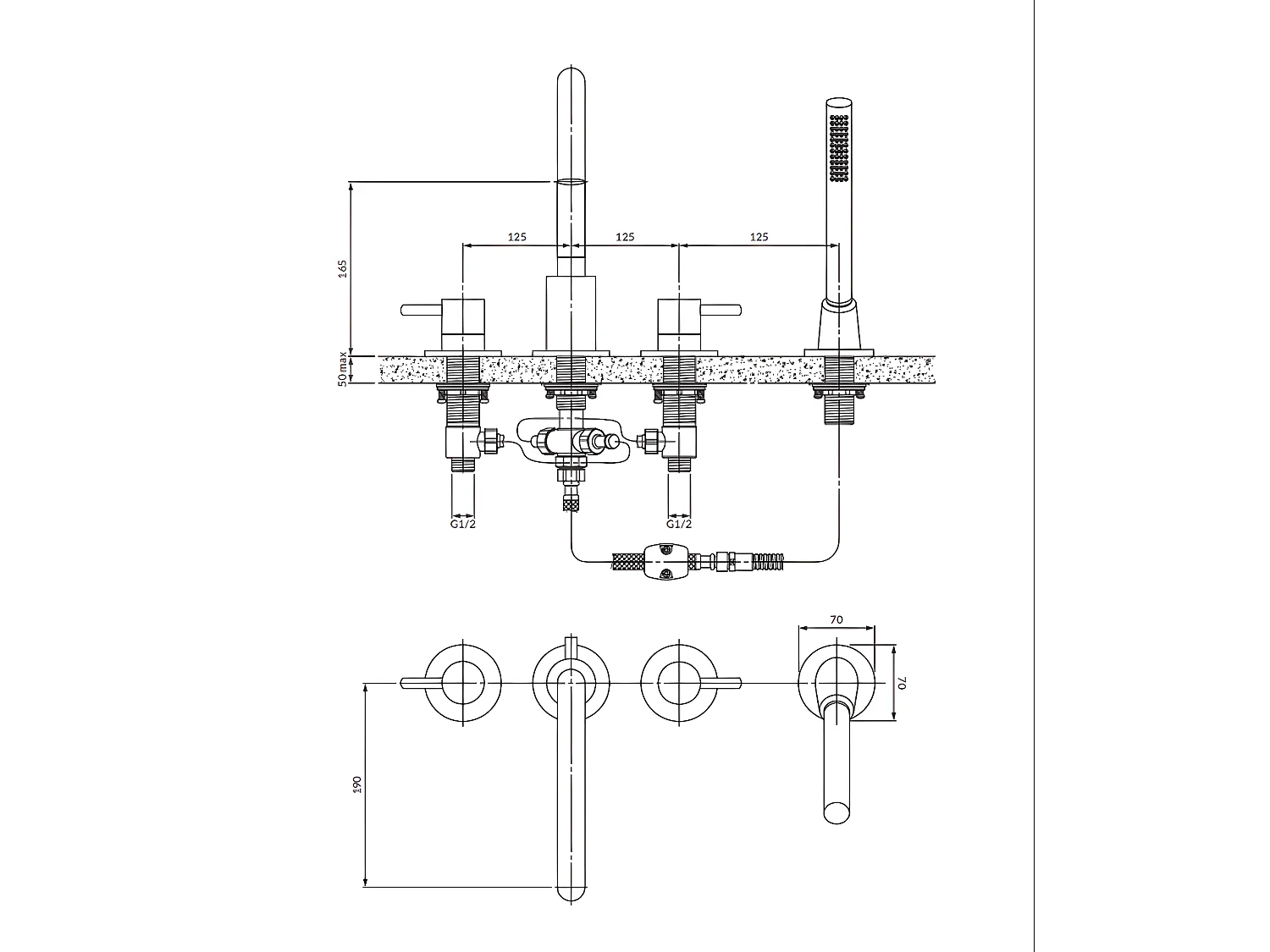Mélangeur de bain 4 trous Y Couleur: or