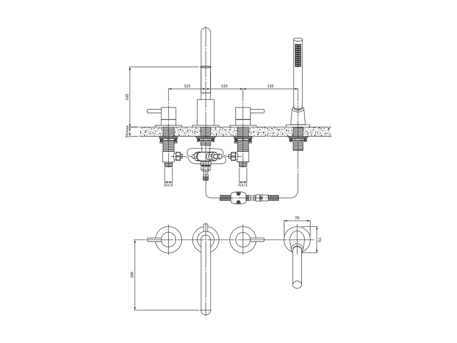 Mélangeur de bain 4 trous en Y Couleur: or brossé