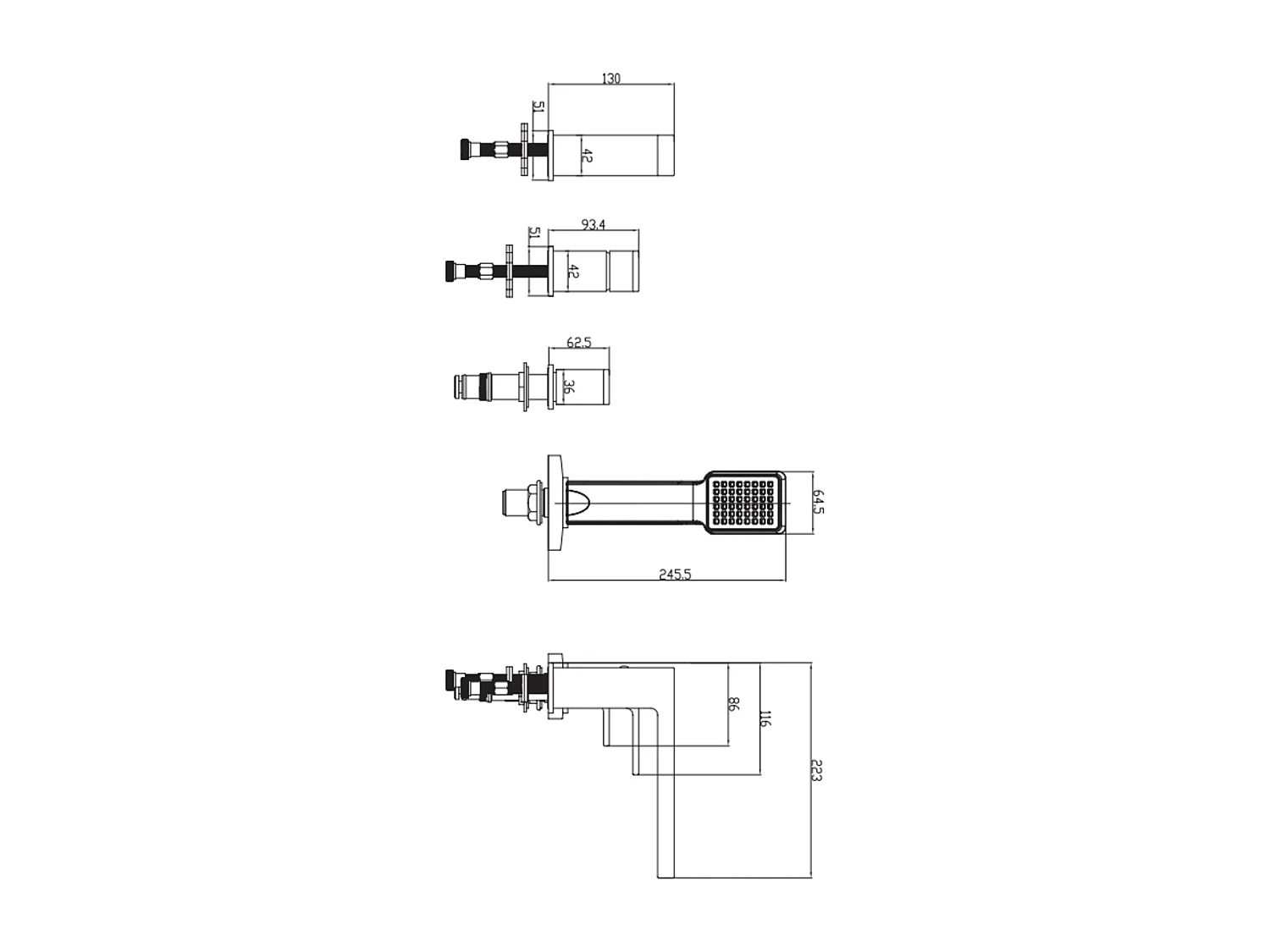 Mélangeur de bain 4 trous en BARETTI Couleur: noir mat