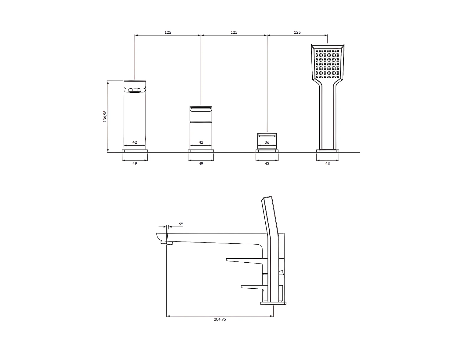 Mélangeur de bain 4-trous  PARMA Couleur: graphite