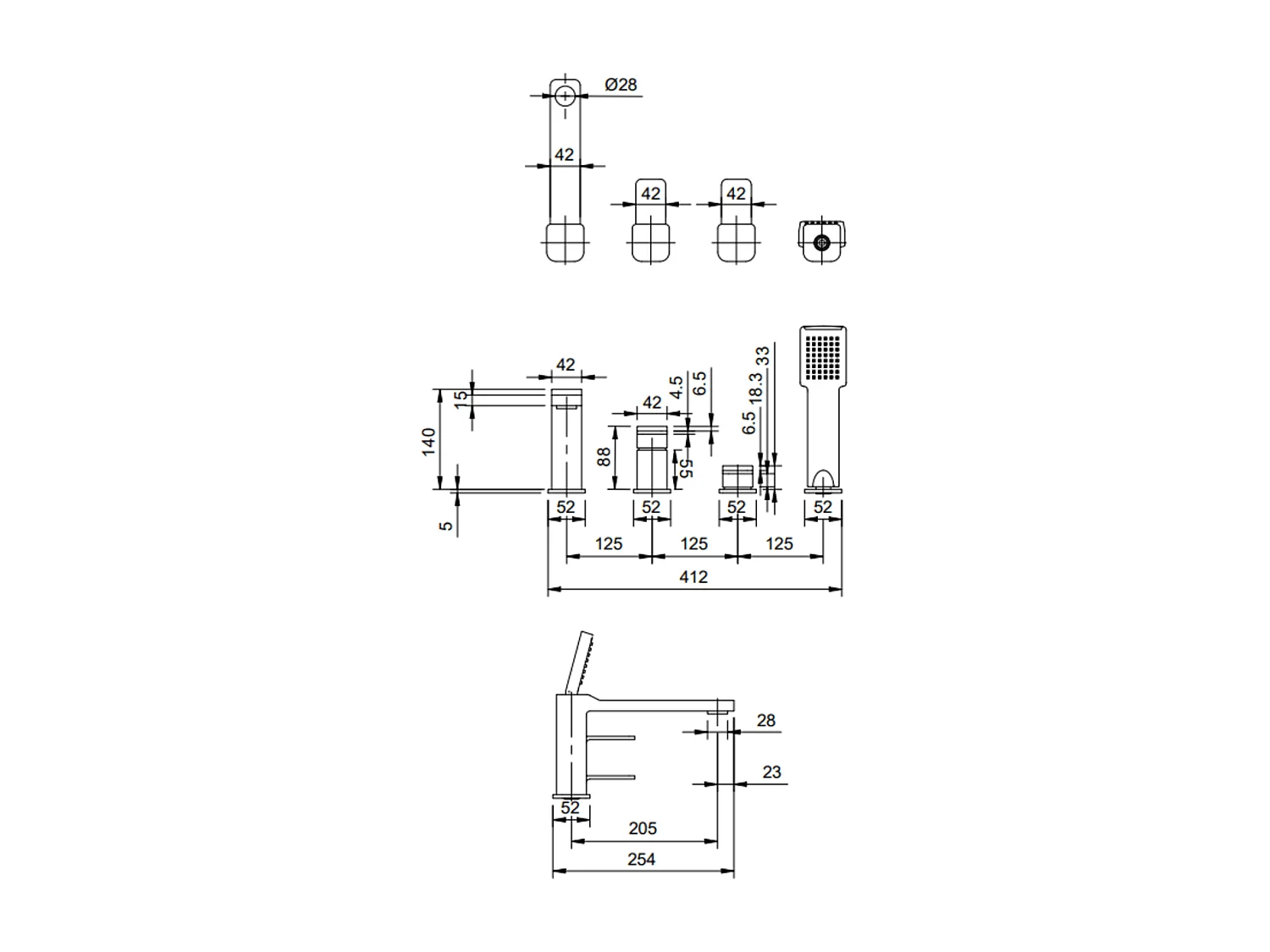 Mélangeur de bain 4 trous en SLIDE Couleur: chrome