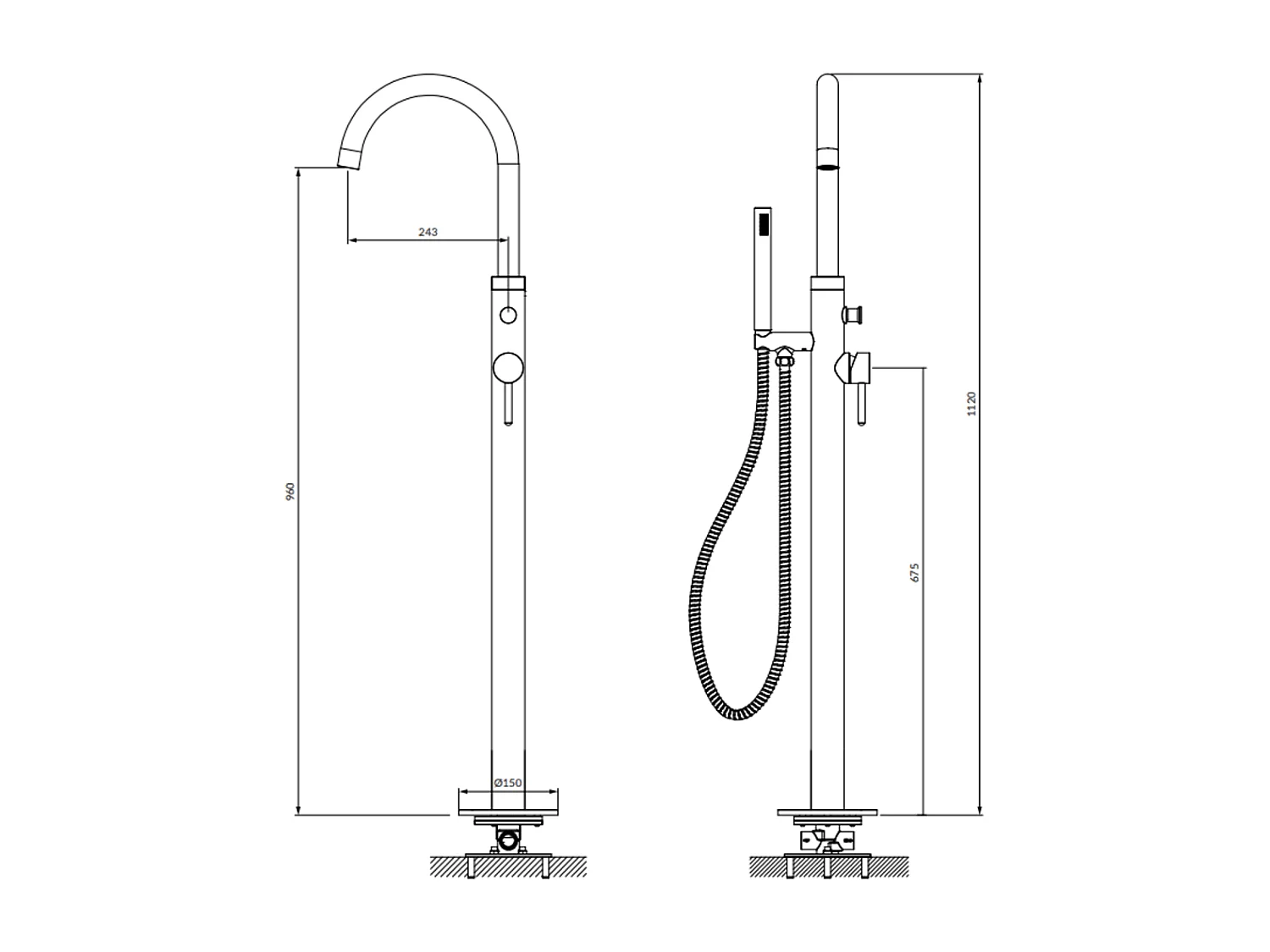 Robinet de baignoire autoportant Y Couleur: noir