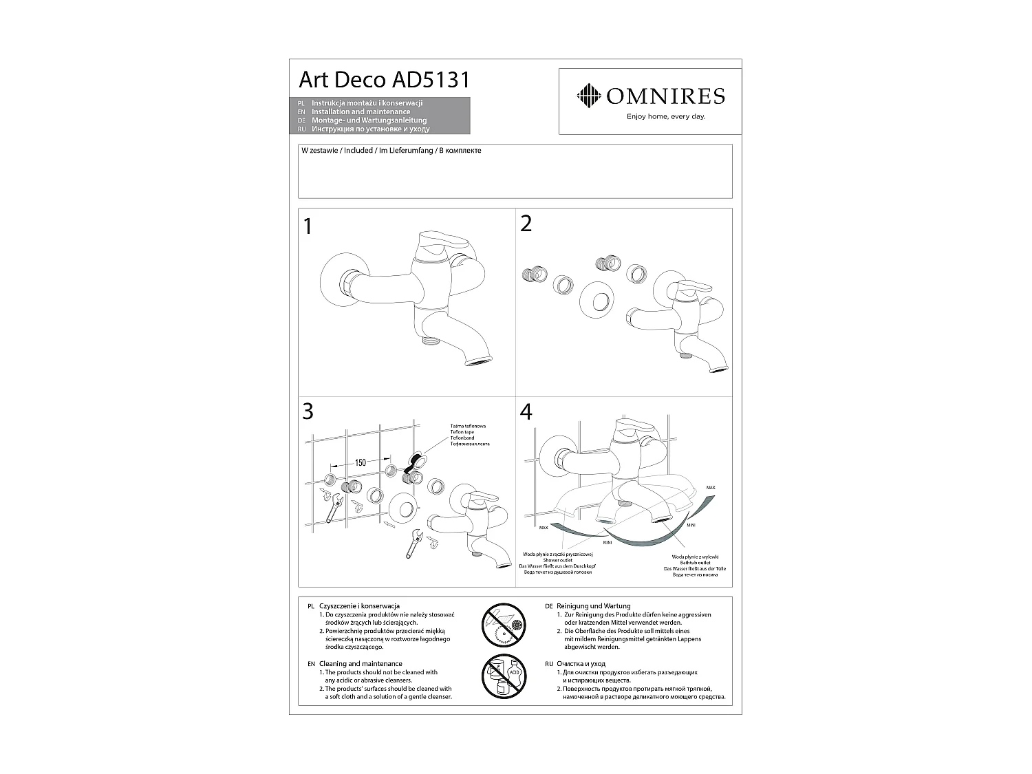Mitigeur de baignoire avec set de douche et bec rabattable  ART DECO Couleur: or