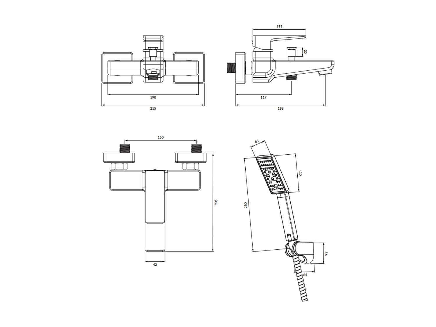 Mitigeur de baignoire avec set de douche  PARMA Couleur: nickel