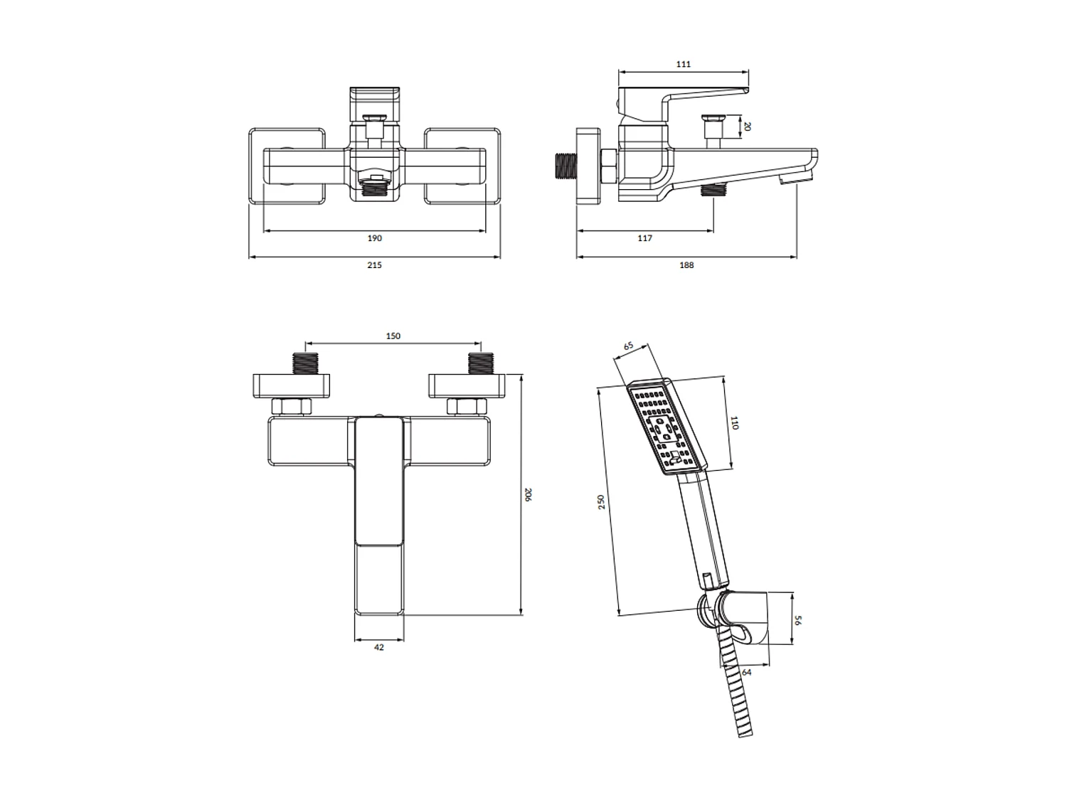 Mitigeur de baignoire avec set de douche  PARMA Couleur: nickel