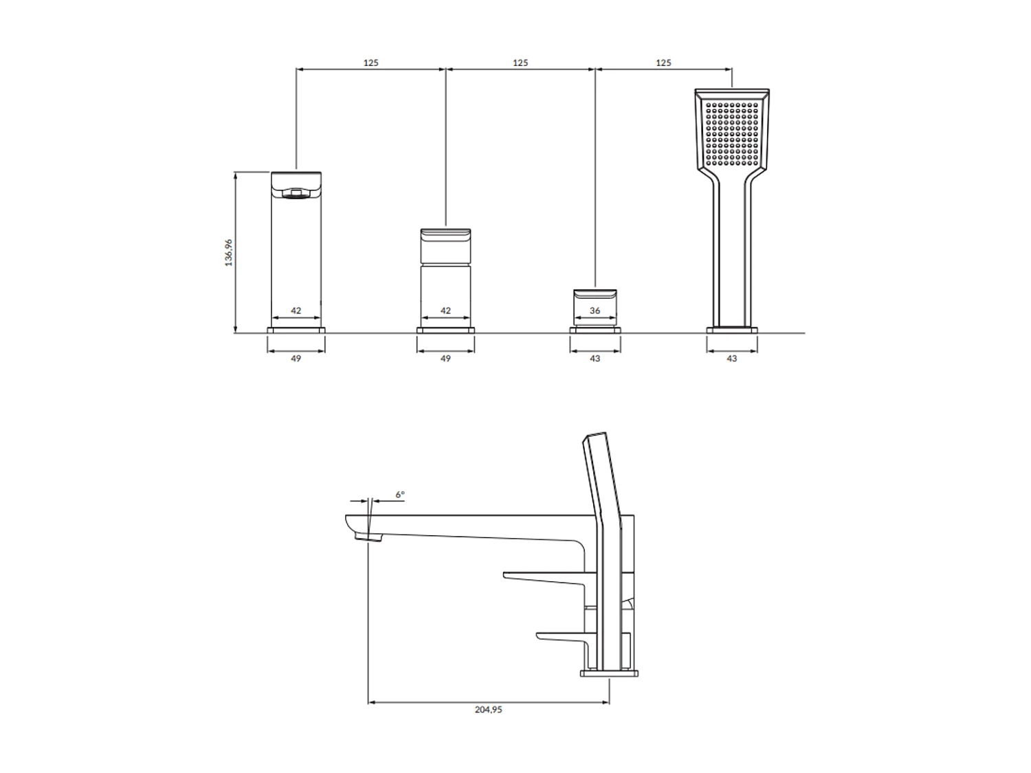 Mélangeur de bain 4-trous en PARMA Couleur: noir mat