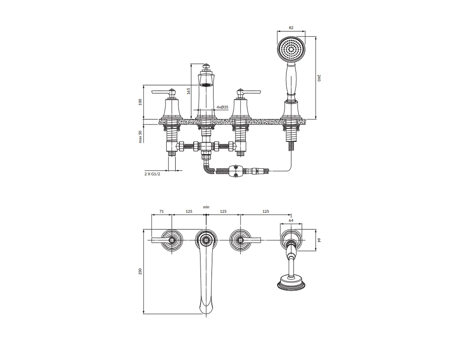 Mélangeur de bain 4 trous en ARMANCE Couleur: or