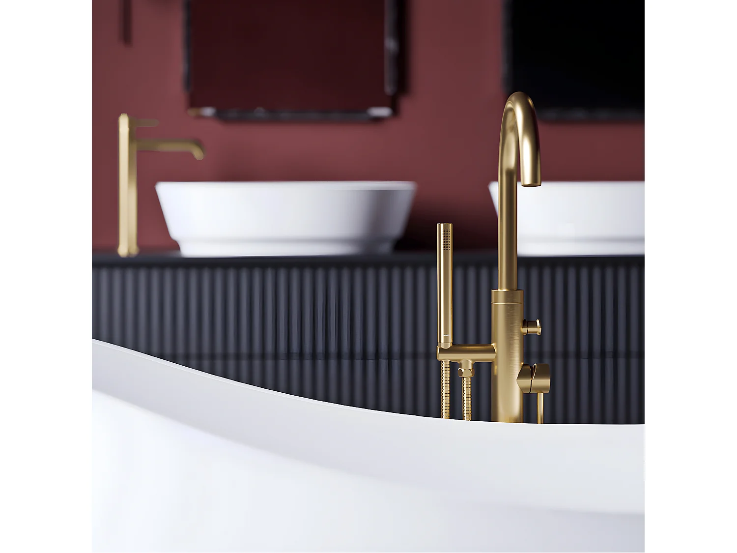 Robinet de baignoire îlot Y Couleur: or  brossé