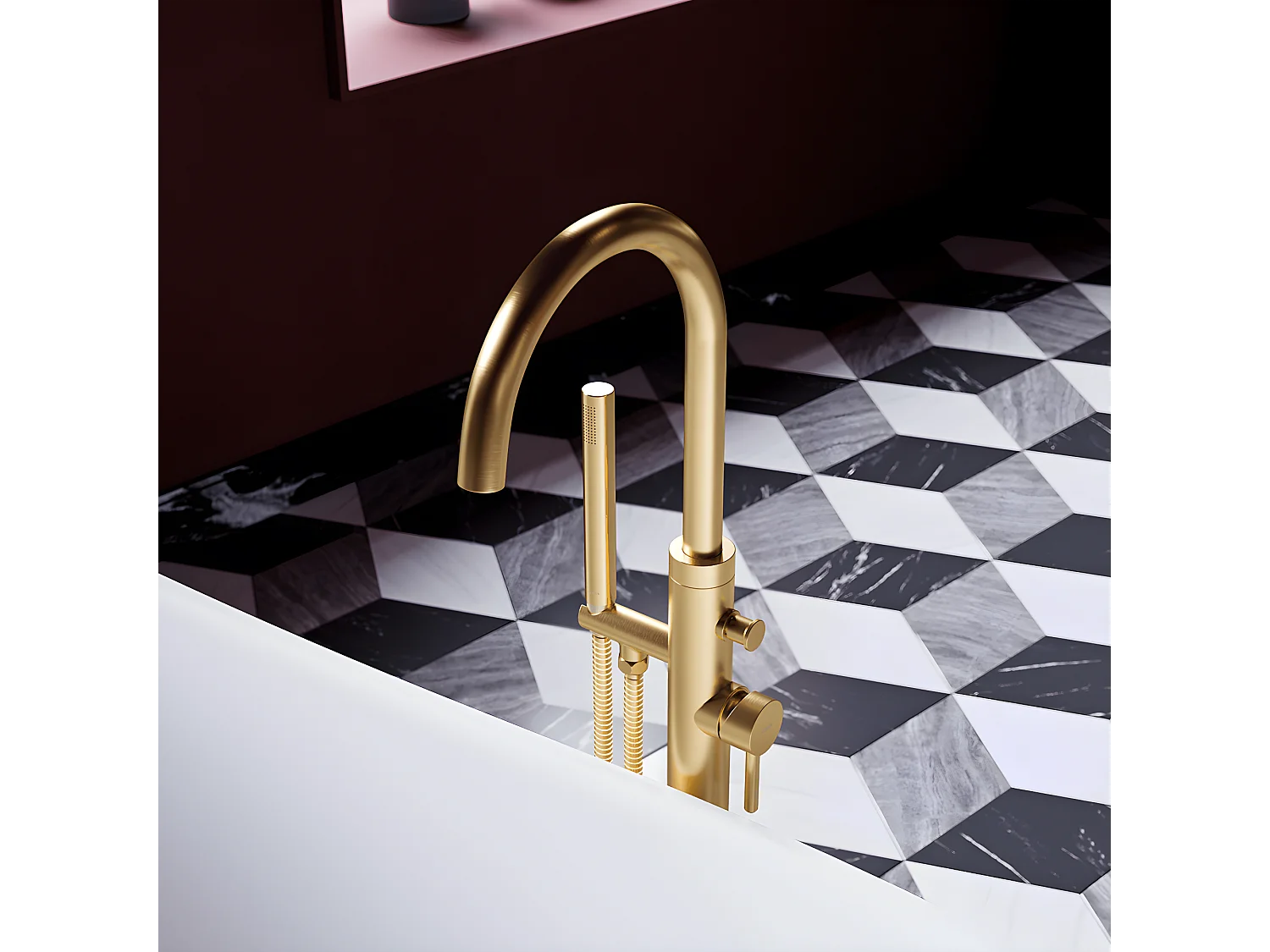 Robinet de baignoire îlot Y Couleur: or  brossé