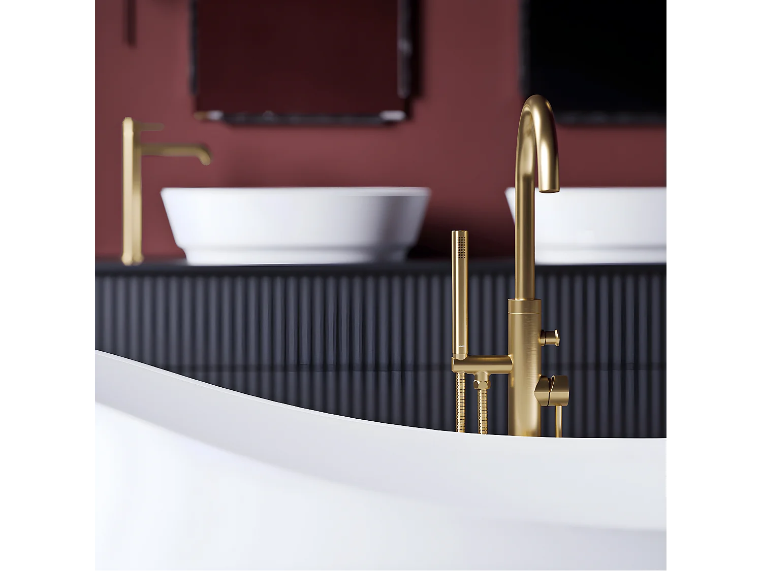 Robinet de baignoire îlot Y Couleur: or  brossé