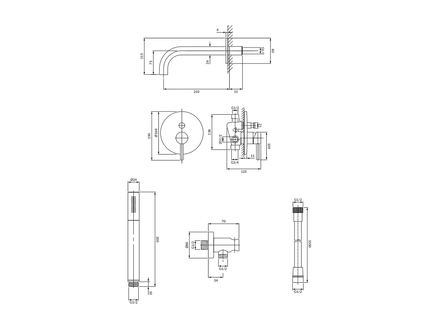 Système de bain et douche  avec le mitigeur mécanique Omnires collection Y copper à Encastrée, Couleur : Cuivre