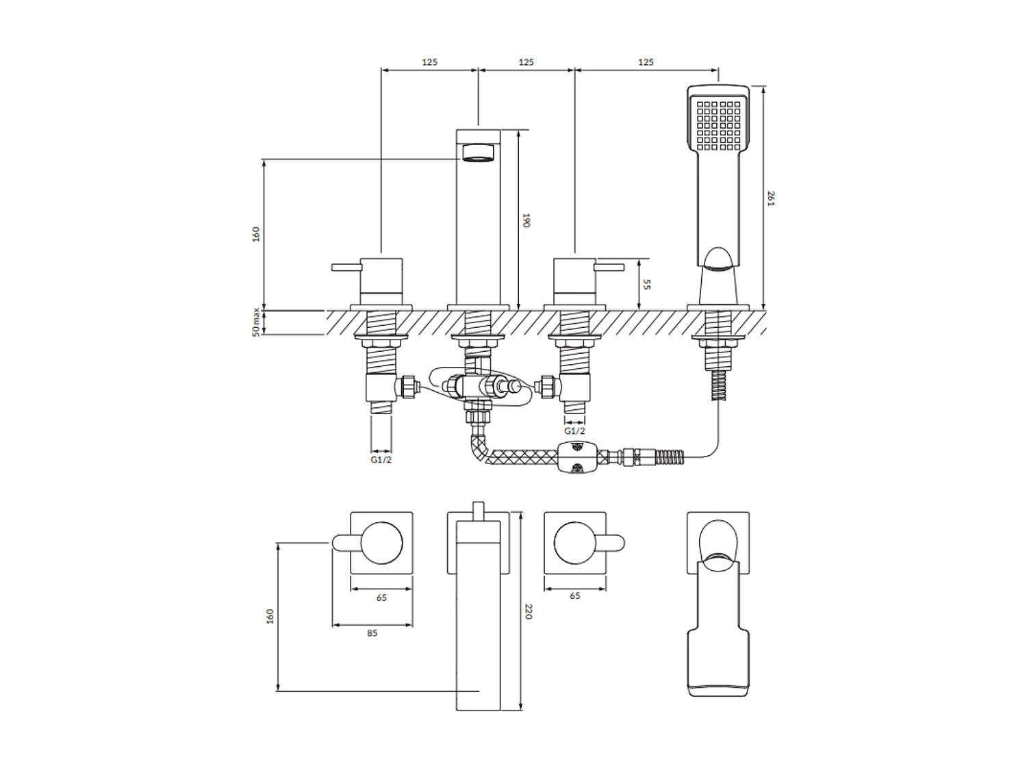 Mélangeur de bain 4 trous en DARLING Couleur: chrome
