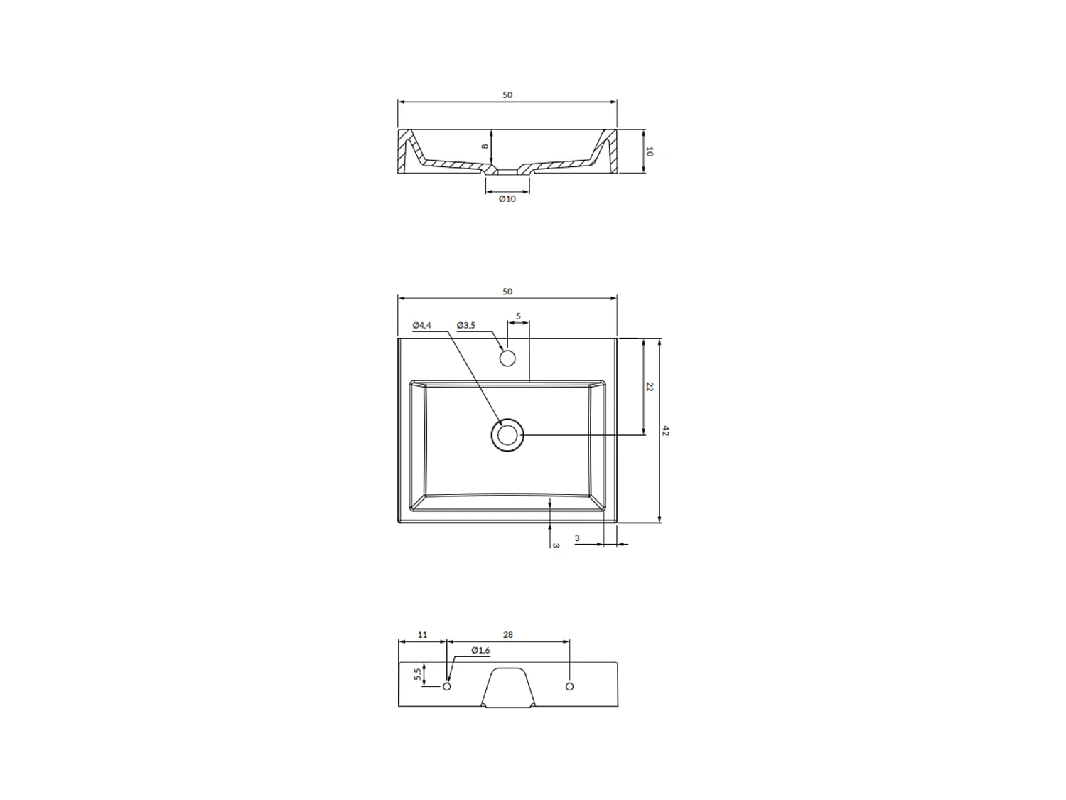 Vasque murale THASOS 50 x 42 cm blanc brillant bonde de vidage incluse