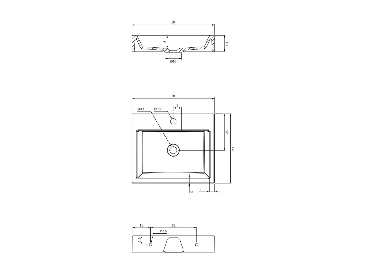 Vasque murale THASOS 50 x 42 cm blanc brillant bonde de vidage incluse