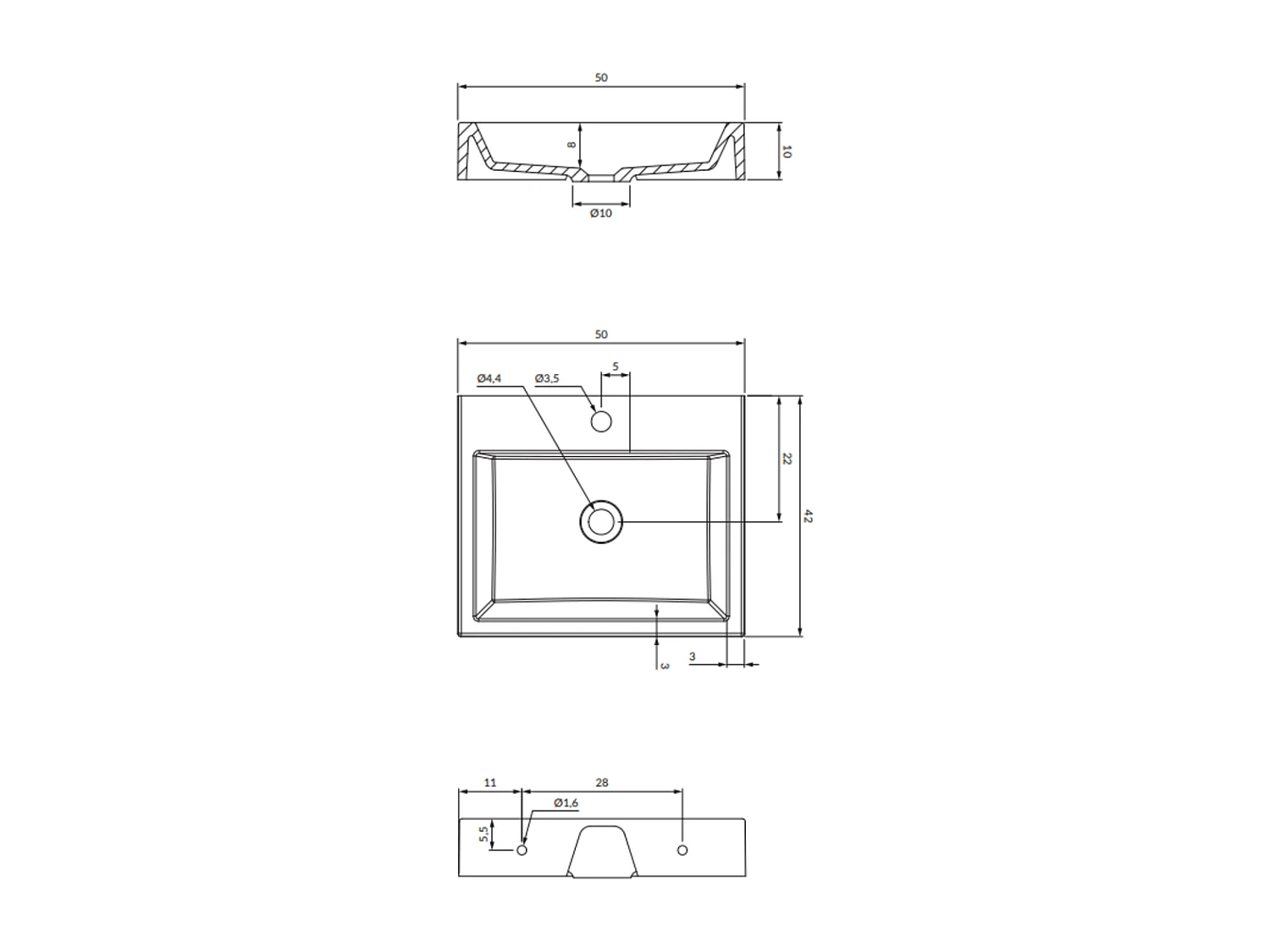 Vasque murale THASOS 50 x 42 cm blanc brillant bonde de vidage incluse