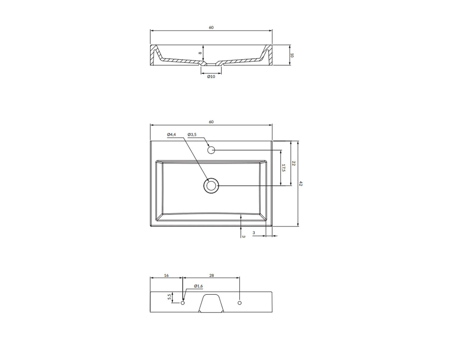 Vasque murale THASOS 60 x 42 cm blanc brillant bonde de vidage incluse
