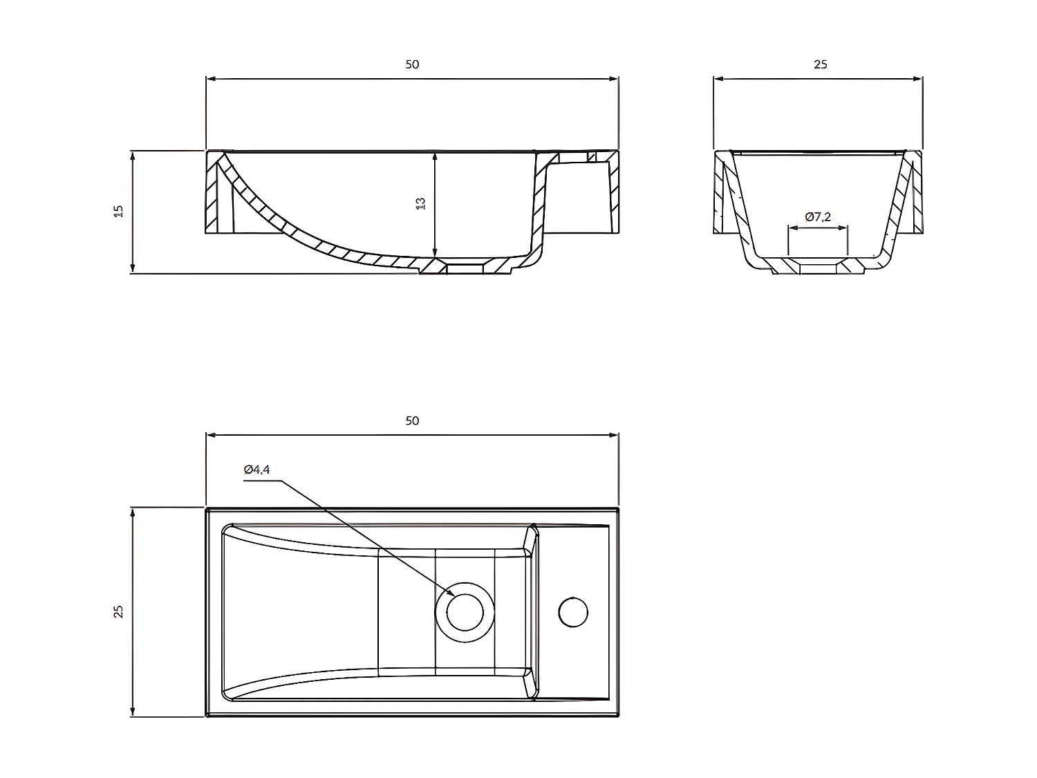 Vasque murale CORFU  50 x 25 cm blanc brillant bonde de vidage incluse