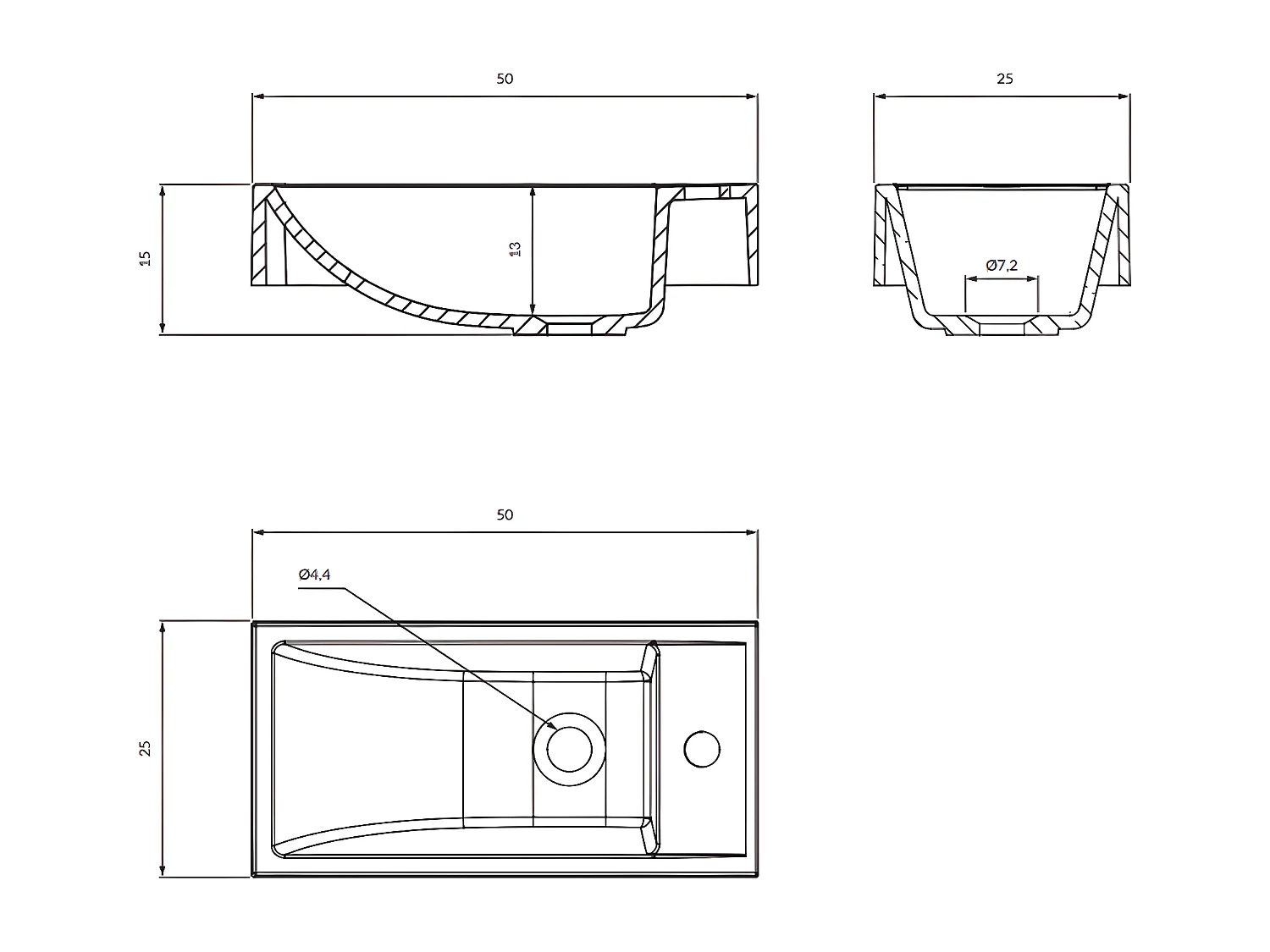 Vasque murale CORFU  50 x 25 cm blanc brillant bonde de vidage incluse