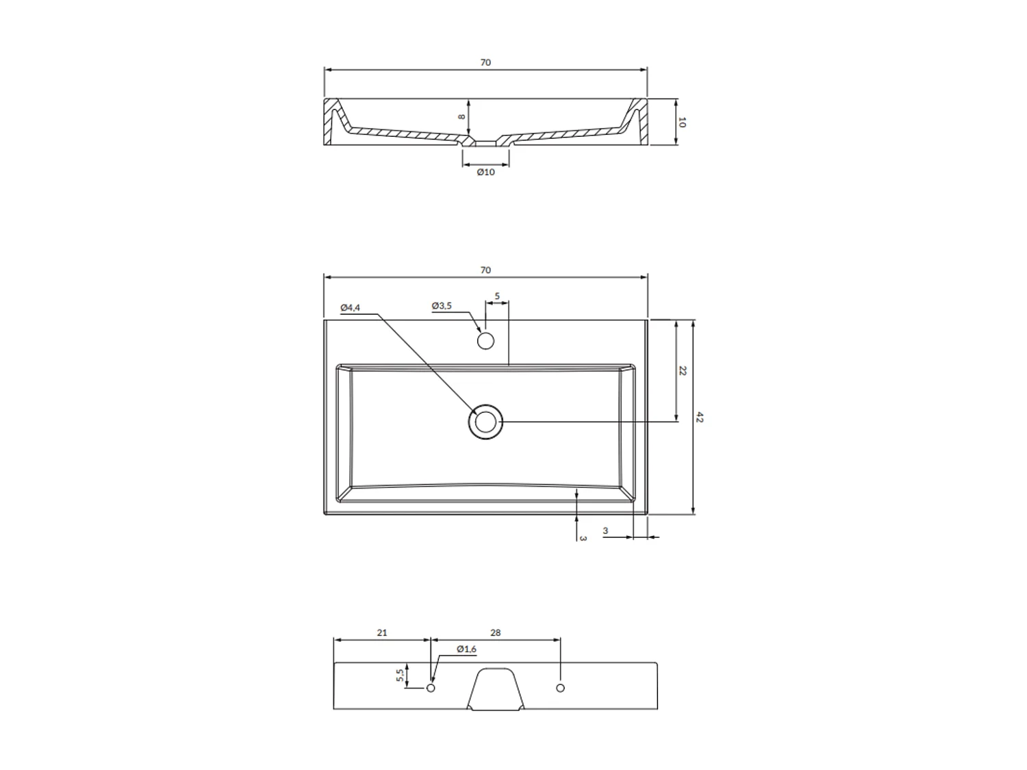 Vasque murale / à poser THASOS 70 x 42 cm blanc brillant bonde de vidage incluse